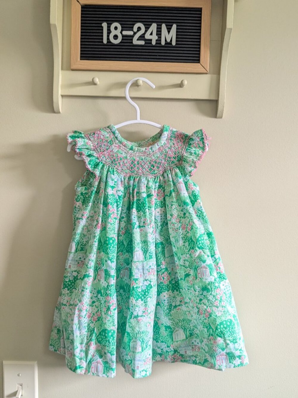 Sandy Angel Smocked Dress Belmont Blooms 18-24M Beaufort Bonnet Green Pink